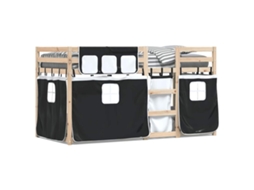 Beliche com Cortinas Pinho Maciço Branco e Preto MAISON EXCLUSIVE (90x200 cm)