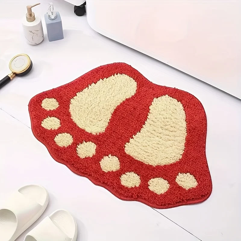 Tapete De Banheiro De Pelúcia Fofo (vermelho, 40 X 60 Cm), Absorvente, De Secagem Rápida E Antiderrapante.
