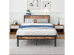 Cama Plataforma Metal 120x200cm Armazenamento Cabeceira Vintage Marrom