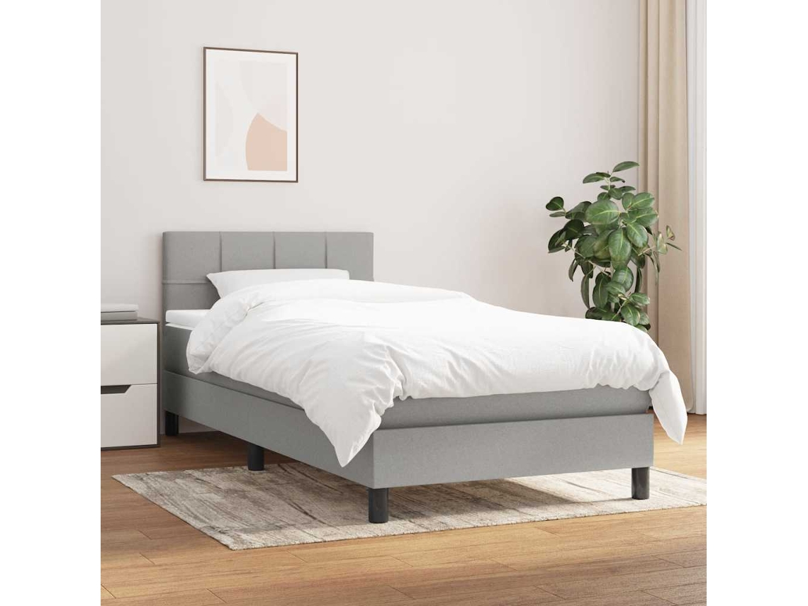 Vidaxl Cama Com Molas/colchão 90x200 Cm Tecido Cinza-claro