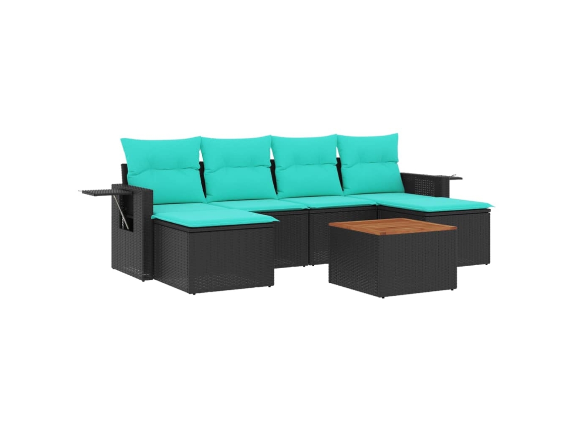 Conjunto de Sofá de Jardim, 7 Peças, Almofadas, Rattan Preto MAISON EXCLUSIVE