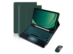 Capa De Couro Teclado Retroiluminado Sensível Ao Toque Com Teclas Quadradas Pretas Mouse Verde Escuro, Samsung Tab S9feplus De 12,4 Polegadas Yunzii