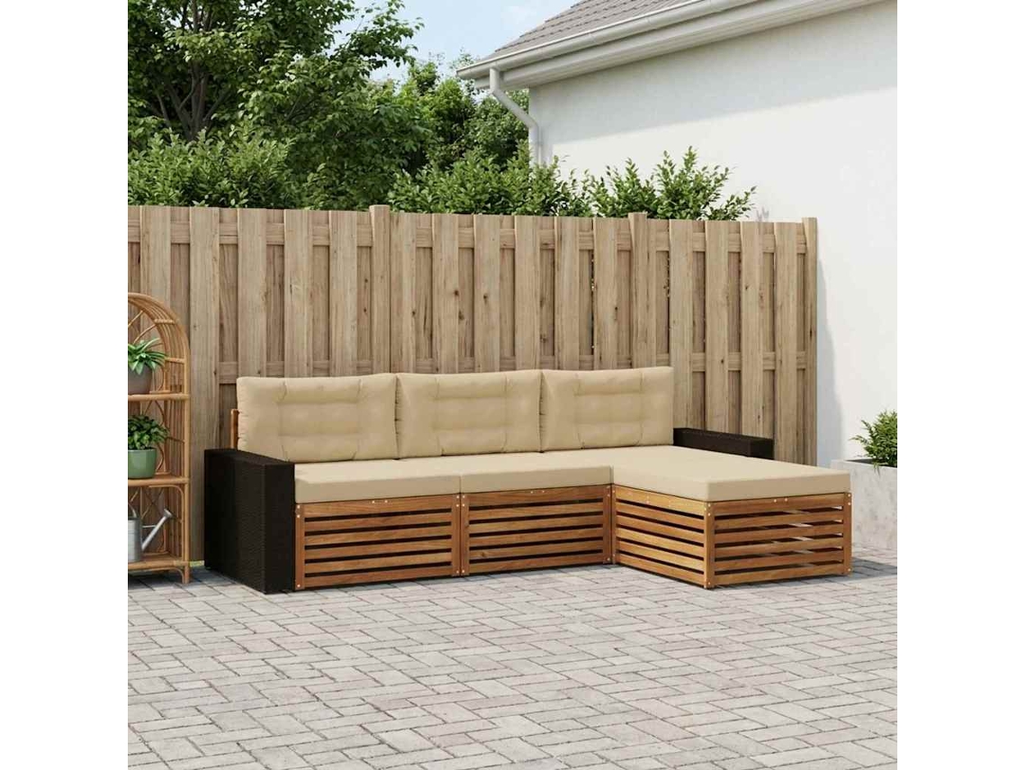 Vidaxl Conjunto De Sofás Para Exterior 4 Unid. Natural E Bege