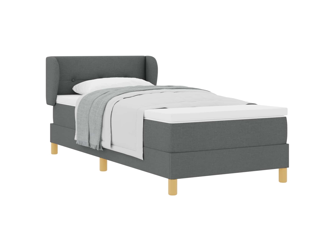 Cama De Solteiro | Camas Para Quarto | Cama Box Com Colchão Cinzento Escuro 100 X 200 Cm Tecido