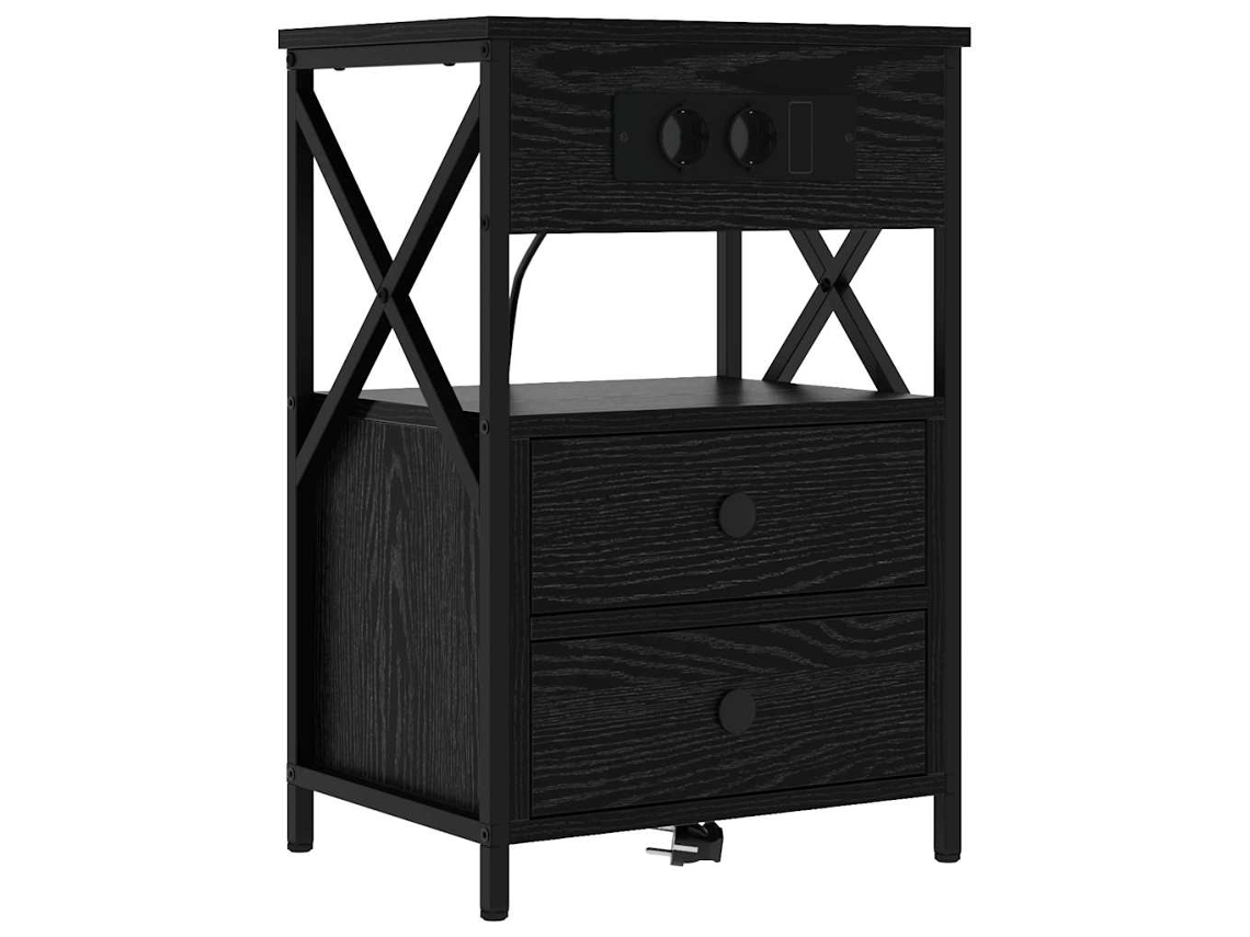 Armário de Cabeceira com Gaveta de Carvalho Preto 40x31x60 cm MAISON EXCLUSIVE