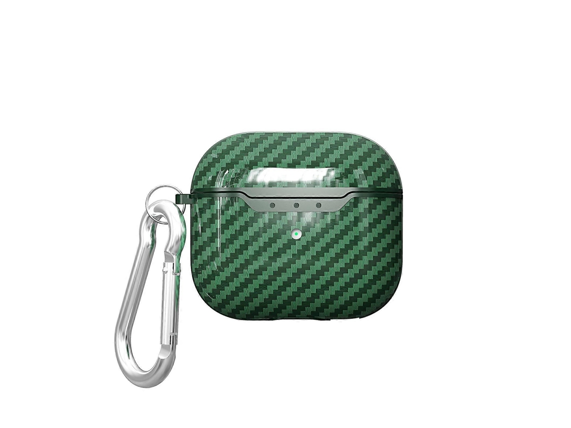 Capa protetora para fones de ouvido AirPods 4 em TPU com textura de fibra de carbono, resistente a impactos e com gancho. GIECY