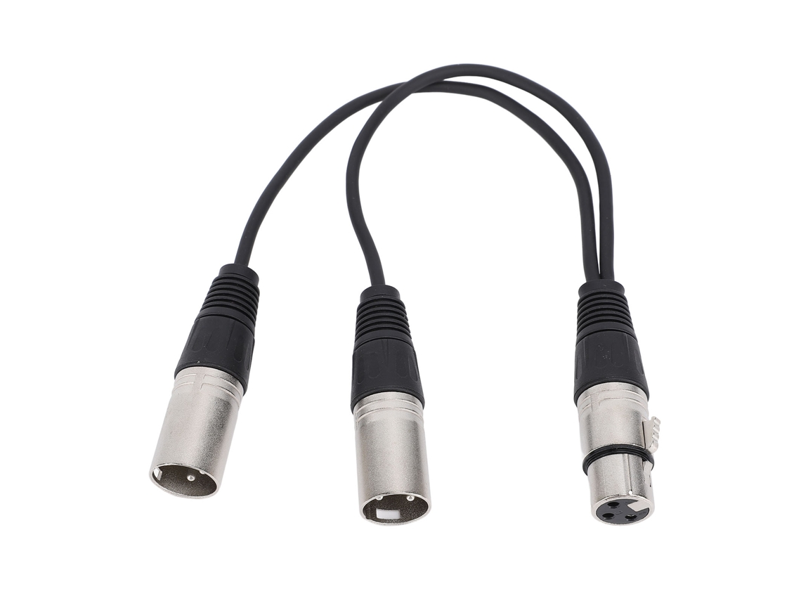 Cabo Divisor XLR Fêmea para 2 XLR Macho, 3 pinos, Y splitter, 30cm, OFC, para estúdio e palco