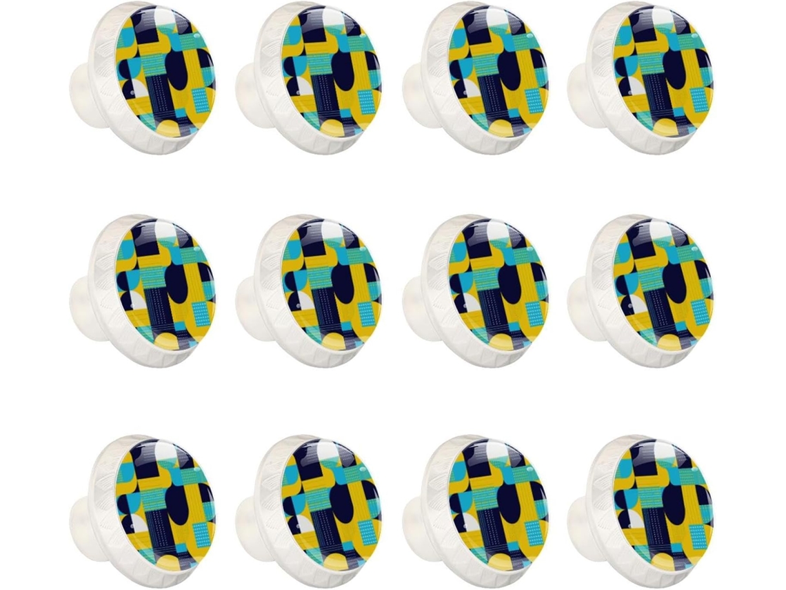 Puxadores E Botões Redondos Para Gavetas Armários, Conjunto De 12 Peças, Estampa Azul, Branca E Amarela, Puxadores Para