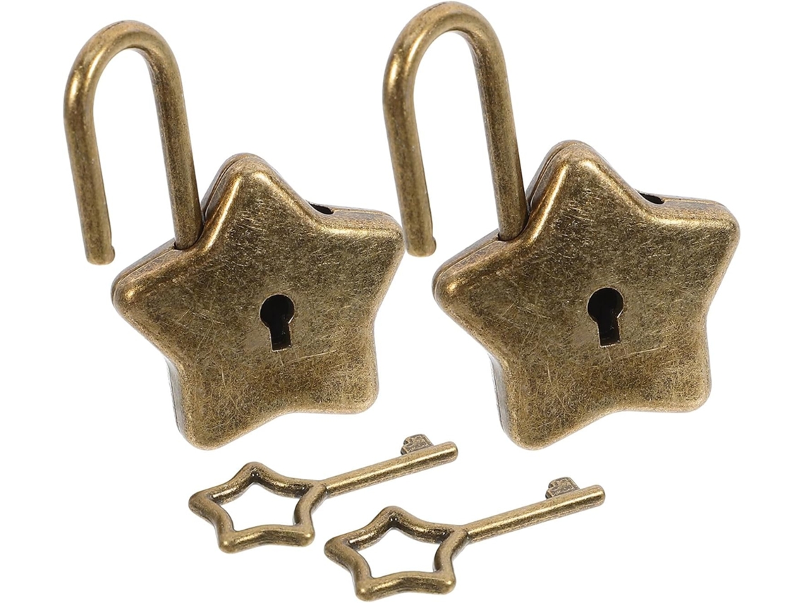 Conjunto Baluue Com 2 Mini Cadeados De Metal Em Formato Estrela, Cadeados Com Pingente De Cinco Estrelas E Chave Para