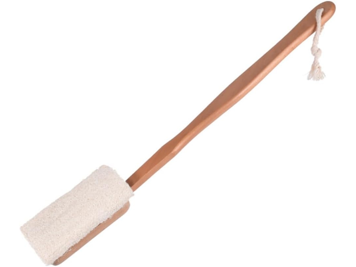 Escova De Banho Wooneky Com Bucha Vegetal E Cabo Longo Removível Para Esfoliação Massagem Corporal