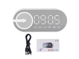 Reloj Espejo Altavoz Bluetooth 5.0 Radio Fm Bajo Potente Luz Color Recargable Blanco