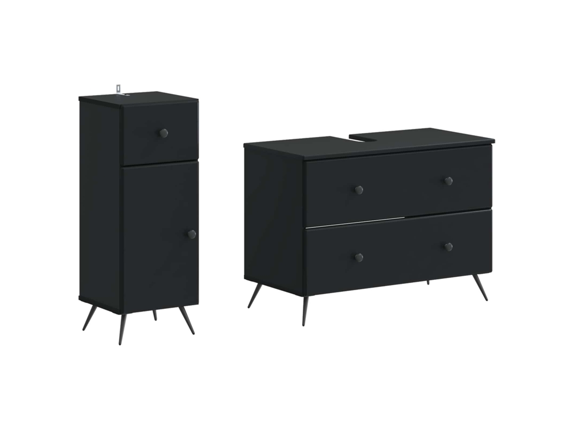 Vidaxl Conjunto De Armário De Banheiro Com 2 Peças Breda Preto