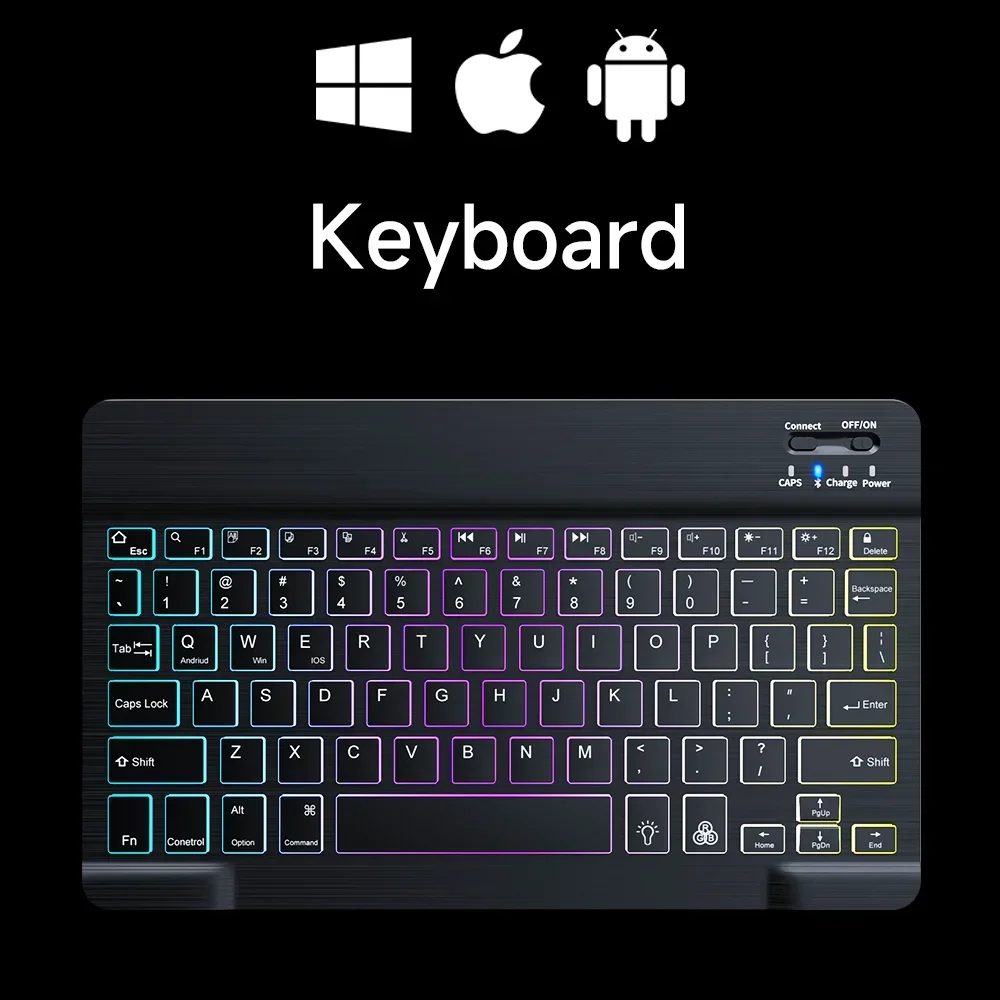 Apenas Teclados Pretos) Teclado Bluetooth de 10 Polegadas com Iluminação Rgb e Mouse Sem Fio Recarregável MDUG (francês e Inglês)