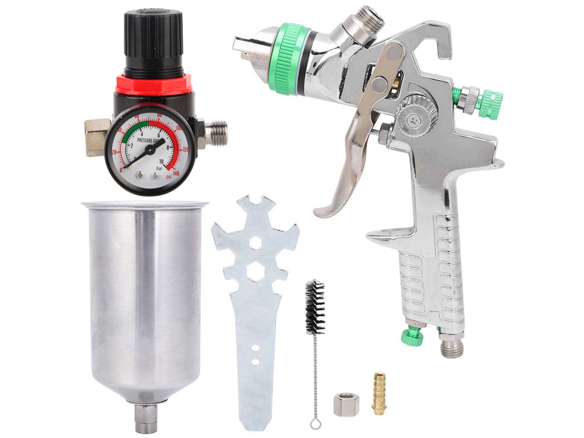 Pistola De Pintura Neumática Com Regulador De Pressão, Bico De 2,5mm, Depósito De Alumínio De 1000ml