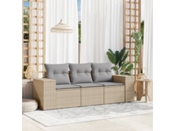 Vidaxl 3 Pcs Conjunto De Sofás P/ Jardim Com Almofadões Vime Pe Bege