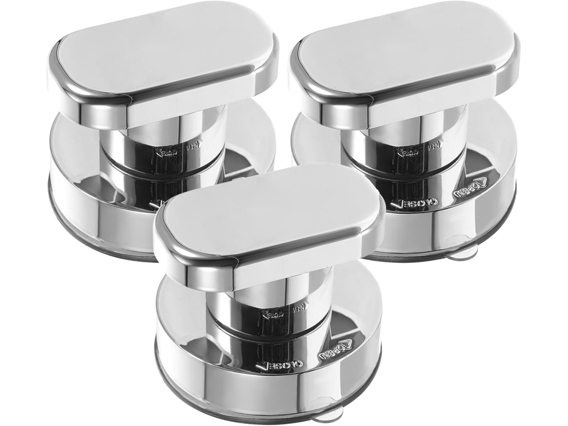 Conjunto De 3 Puxadores Redondos Tehaux Para Portas Geladeira E Espelhos, Instalação Sem Furos, Material Abs Durável