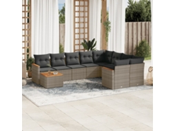 Vidaxl 10 Pcs Conjunto Sofás De Jardim C/ Almofadões Vime Pe Cinzento