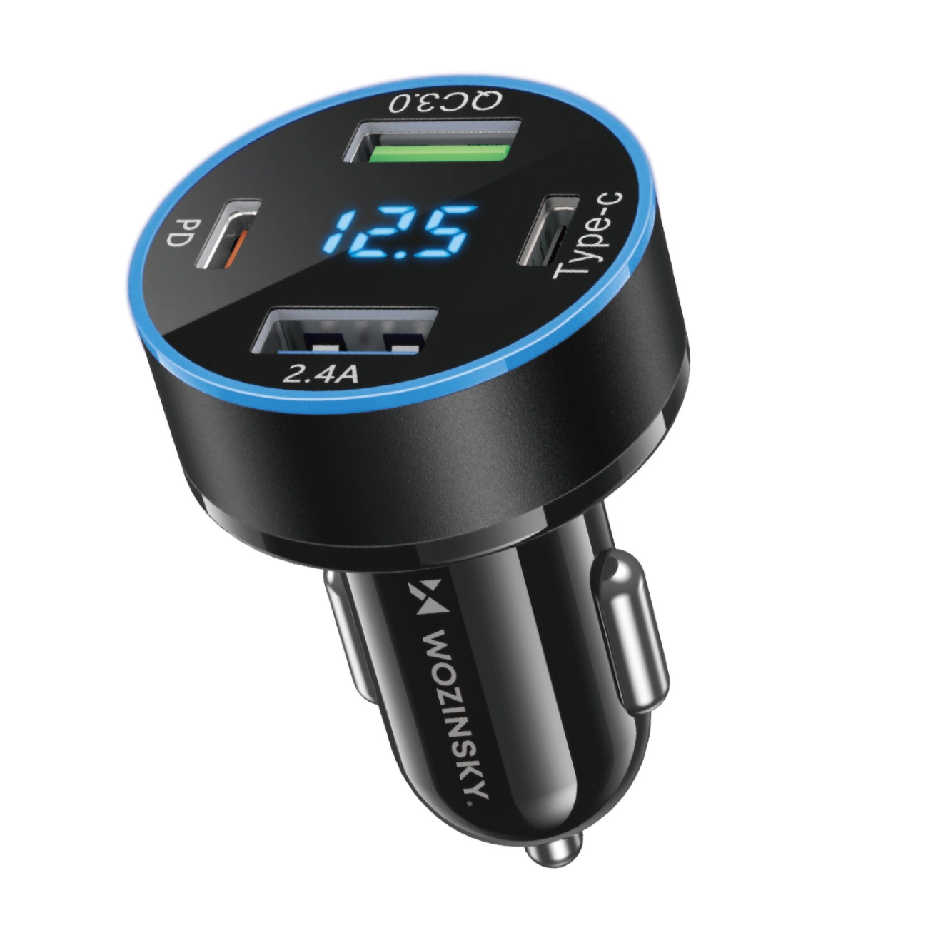 Carregador De Carro Wozinsky 50w Com Display 2xusb-c 2xusb-a Para Carro