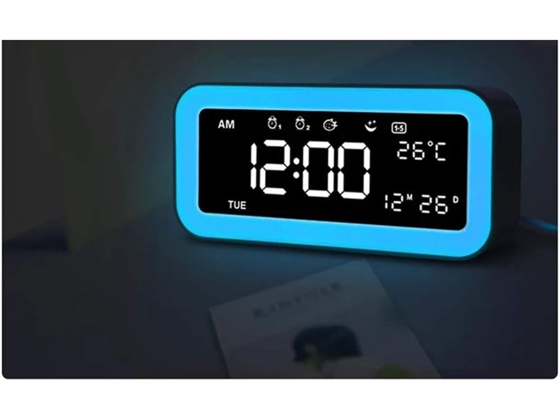 Despertador Led Com Função Soneca, Luz Digital Eletrônica, Carregamento Usb Duplo, Controle De Temperatura Ambiente E