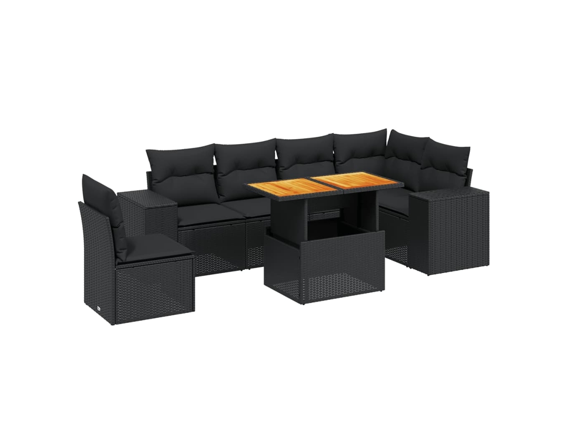 Conjunto de 7 Sofás para Jardim com Almofadões Vime Pe Preto MAISON EXCLUSIVE (7 pcs)