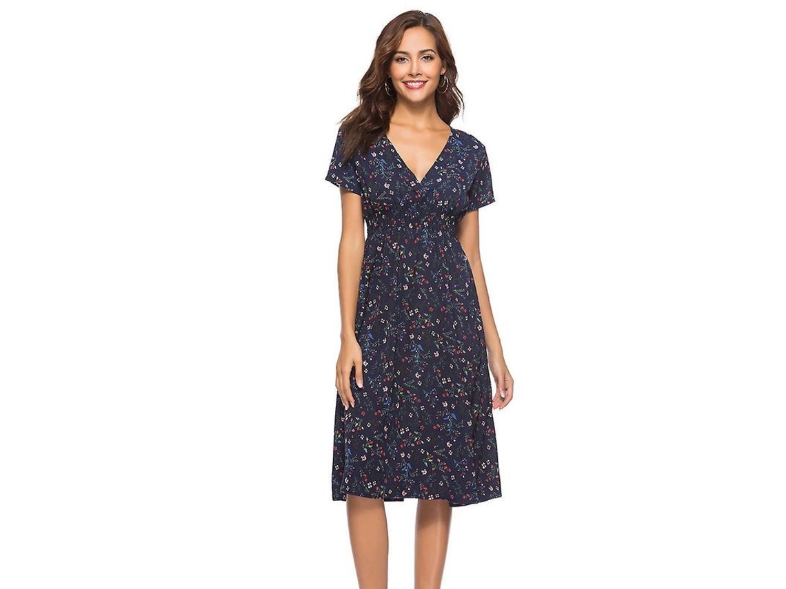 2026 vestido Floral de Chiffon Con Cuello V Profundo Y Mangas Cortas para Verano Playa Boho Midi Mujer
