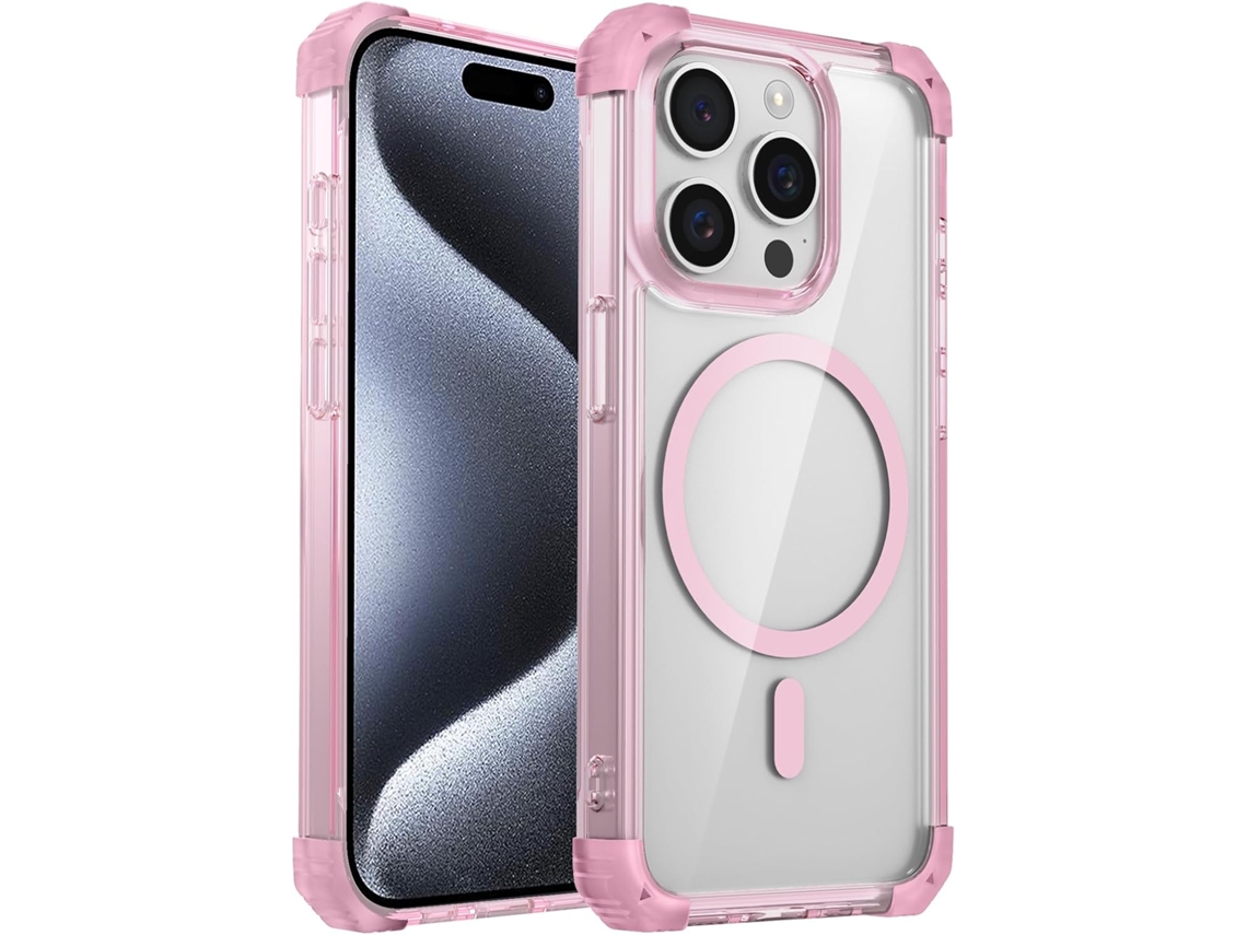 Capa Magnética Transparente Anti-queda Com Quatro Cantos Para Iphone 16, Protetora Fina E Resistente A Impactos, Rosa