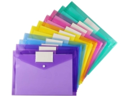 Pacote com 10 Envelopes Plásticos A4 com Fecho de Pressão, Envelopes de Polietileno Coloridos BRILVIBERA