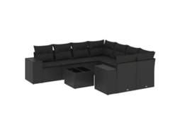 Maison Exclusive - 9 Pcs Conjunto De Sofás P/ Jardim C/ Almofadões Vime Pe Preto
