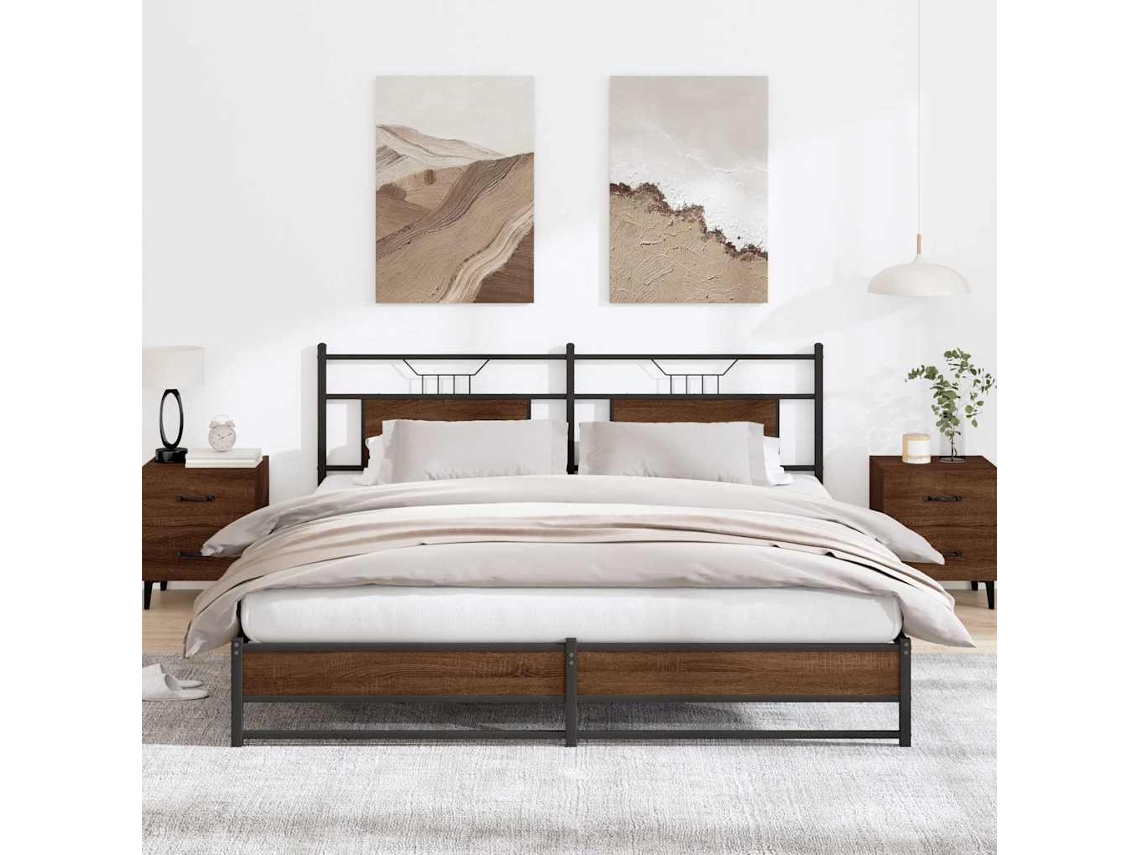 Estrutura Cama Sem Colchão 180x200 Cm Metal Carvalho Castanho