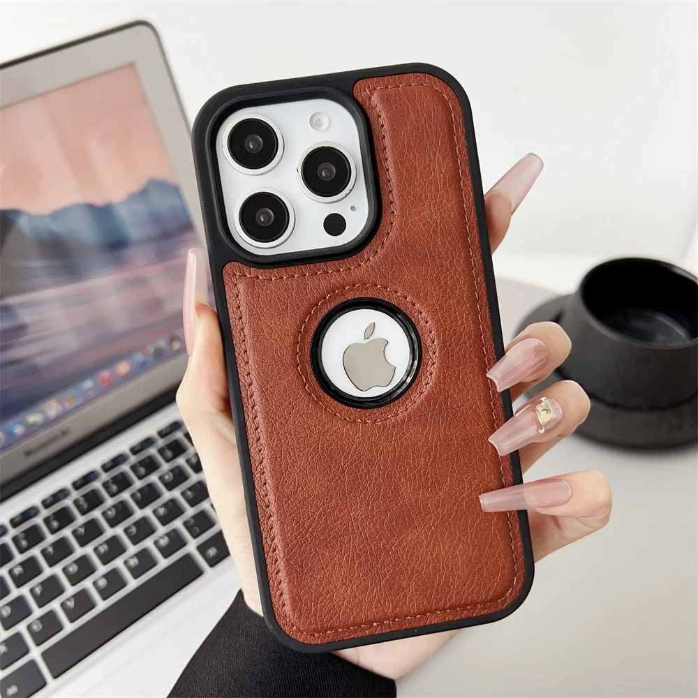 Capa De Celular Para Iphone 17 Air, Marrom, Em Couro Pu, Resistente A Impactos.