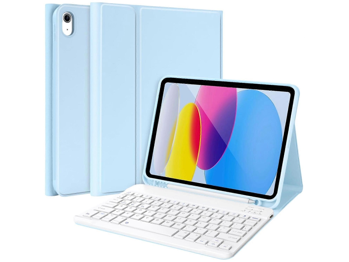 Capa Com Teclado Bluetooth Em Couro Compatível Com Ipad (2025) E 10.9 (2022). Cor, Suporte Integrado, Azul