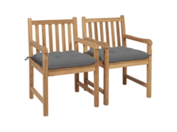 Cadeiras De Jardim C/ Almofadãµes Cinzentos 2 Pcs Teca Maciã§a DKD HOME DECOR