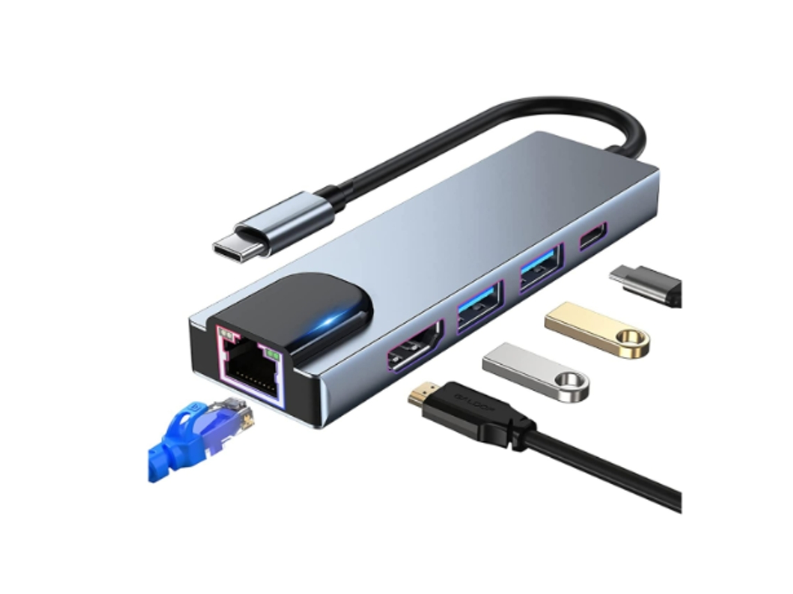 Adaptador Multiporta Usb C Hub 5 Em 1 Usb C Docking Station, 4k Hdmi, Rj45 Ethernet, Usb3.0, 100w Pd, Compatível Macbook Pro Etc Preto Bestvite