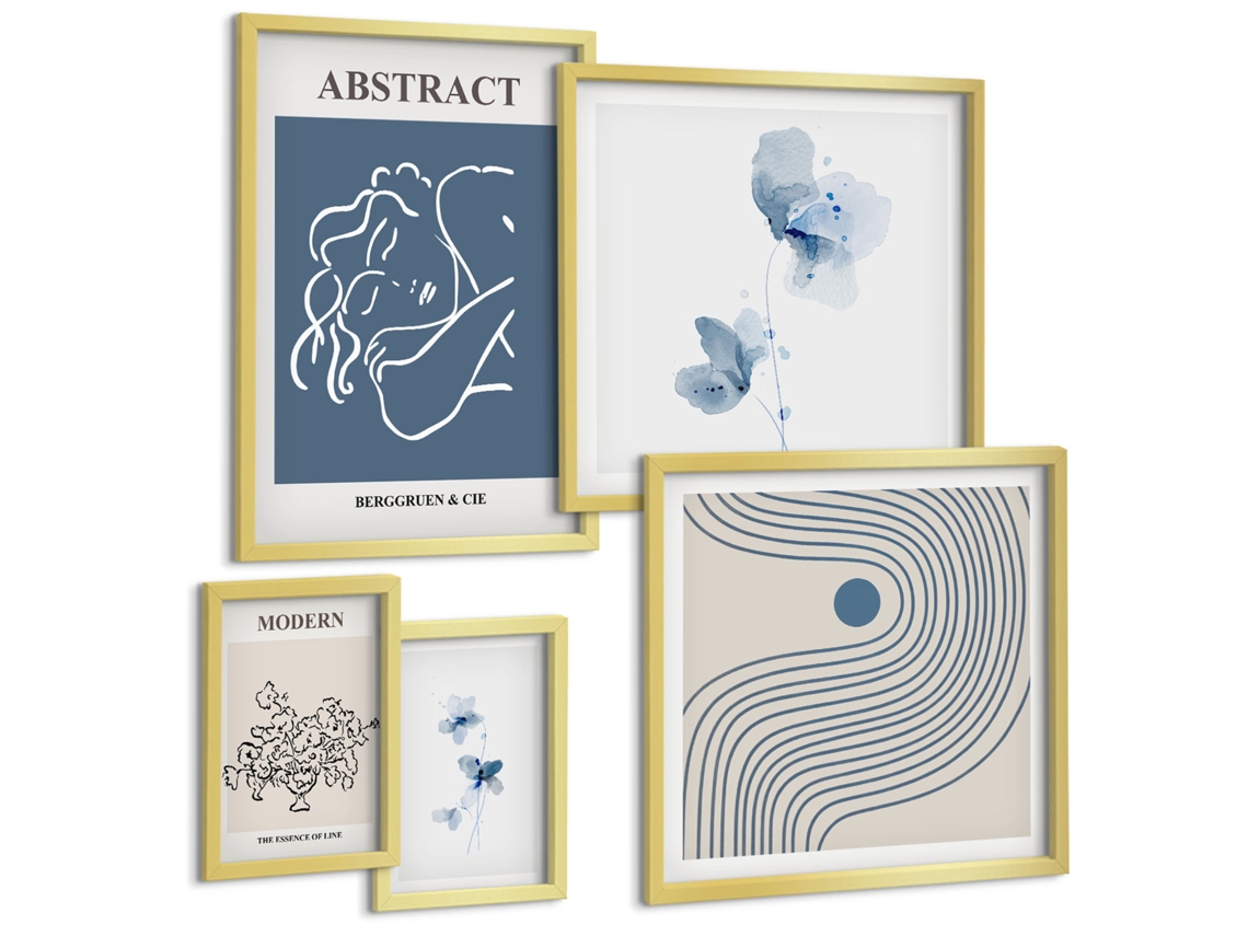 Conjunto De Pinturas Estilo Moderno Abstrato Florística Espelharte (5 Peças)