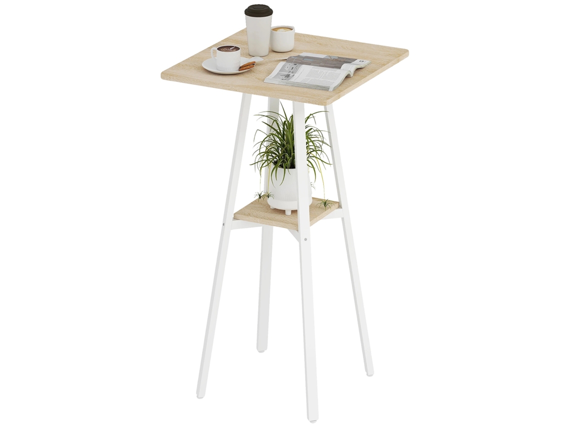 Mesa De Bar, Estrutura De Metal, Design Estiloso, Madeira Natural E Branco