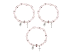 Conjunto De 3 Pulseiras Com Cruz De Cristal E Pérola Para Meninas. Nostalgia88
