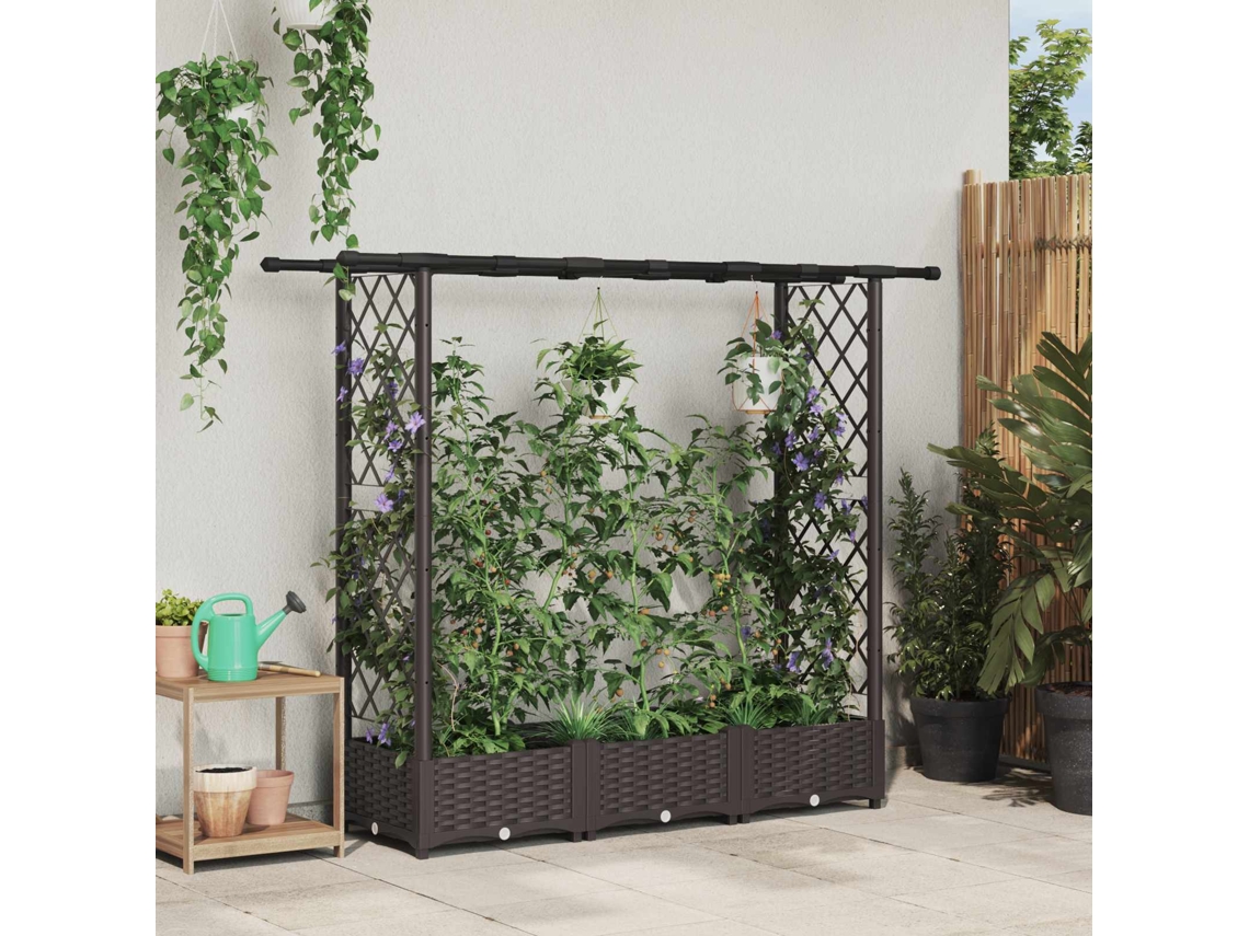 Vidaxl Cama Elevada Com Treliça E Telhado Castanho 164 X 40 X 121 Cm