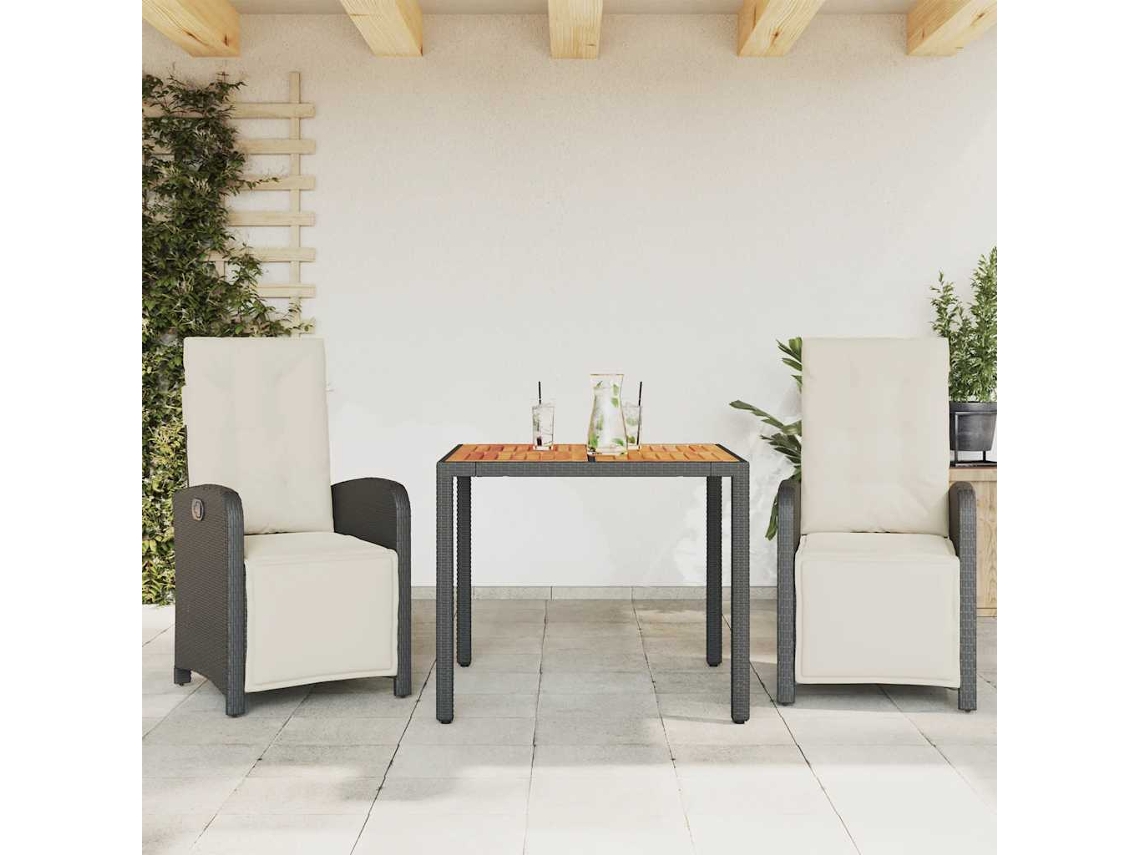 Vidaxl 3 Pcs Conjunto De Bistrô Com Almofadões Vime Pe Preto