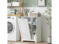 Móveis Casa De Compartimentos Removível Banho Cesto Roupa Suja Prateleira Ajustável Branco 60x38x86 Cm