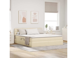 Vidaxl Cama De Armazenamento Led Com Colchão Creme 160 X 200 Cm Tecido