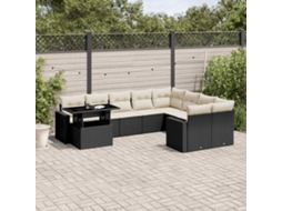 Vidaxl 10 Pcs Conjunto Sofás De Jardim C/ Almofadões Vime Pe Preto
