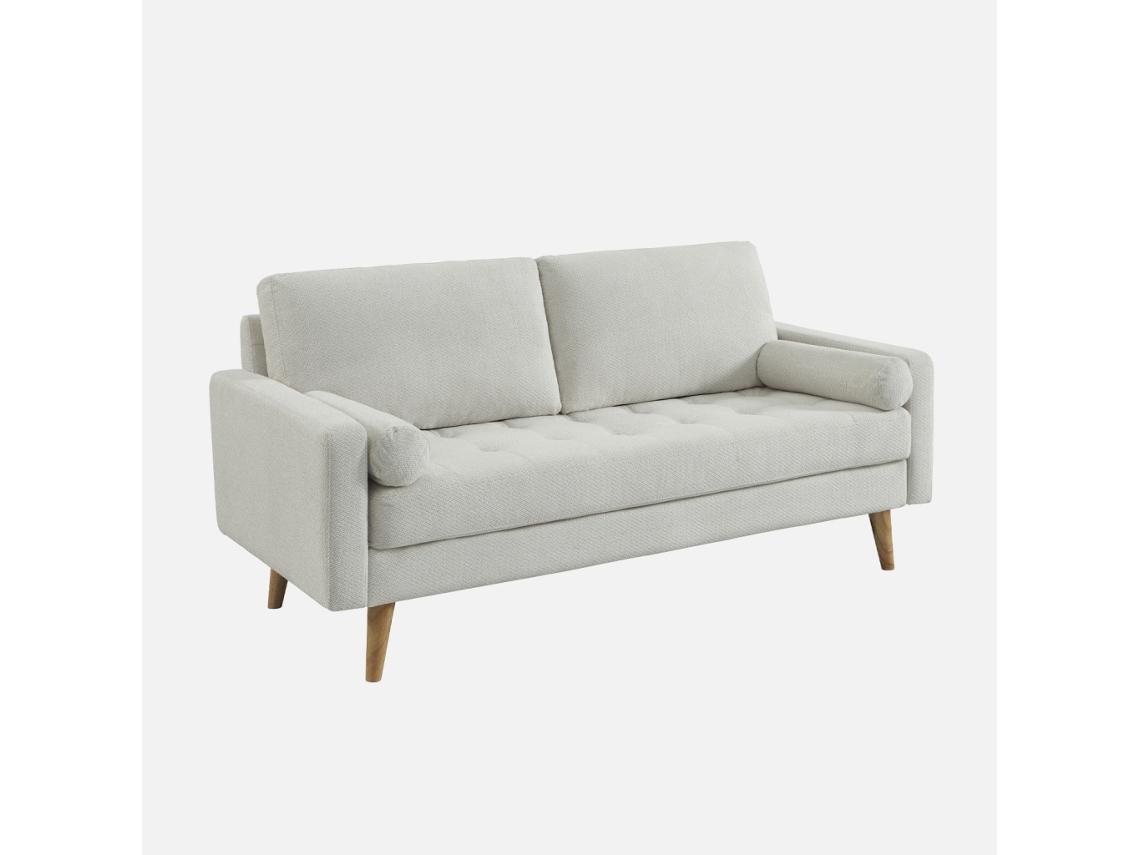 Sofá Alcolchoado Em Tecido Chenille, 3 Lugares, Branco