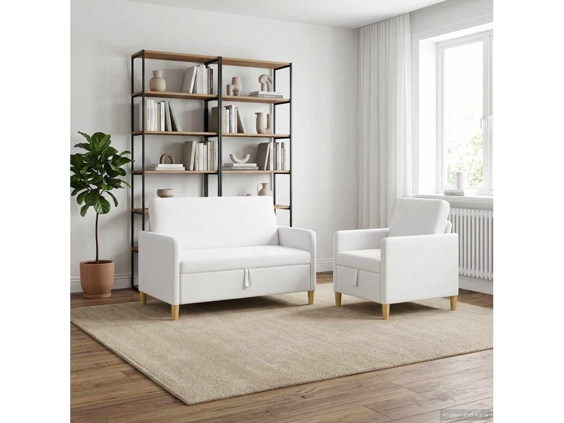 Vidaxl Conjunto De Sofá Com Armazenamento 2 Pcs Branco Poliéster