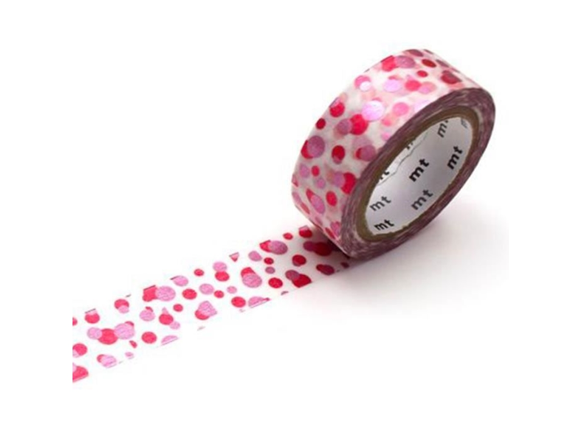 Fita Adesiva Motivo Bolinhas Rosa Vermelha 15mm 7m Decorativa Reposicionável Scrapbooking Aquaforge