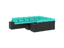Conjunto de Sofá de Jardim, 11 Peças, Almofadas, Rattan Preto MAISON EXCLUSIVE