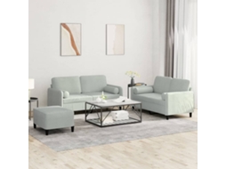 Vidaxl 3 Pcs Conjunto De Sofás Com Almofadas Veludo Cinzento-claro