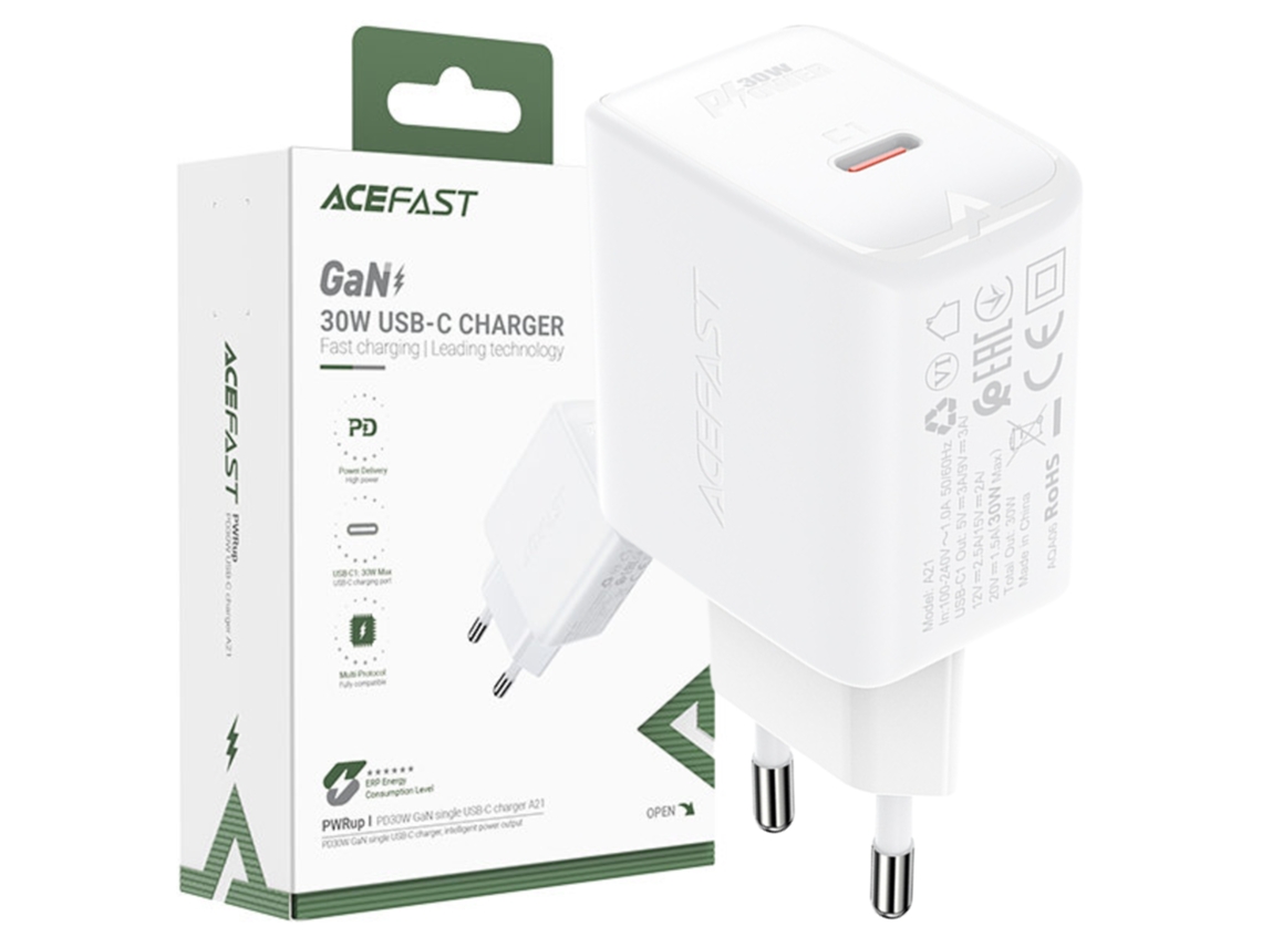 Carregador de Parede Usb c ACEFAST 30 W para Celulares Samsung Pd Qc 3.0