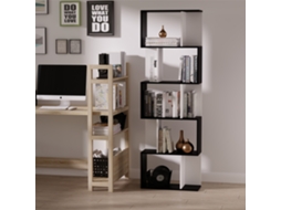 Biblioteca Móvel De Madeira Com 5 Prateleiras E Divisório, 60x24x184.5 Cm, Branco Preto