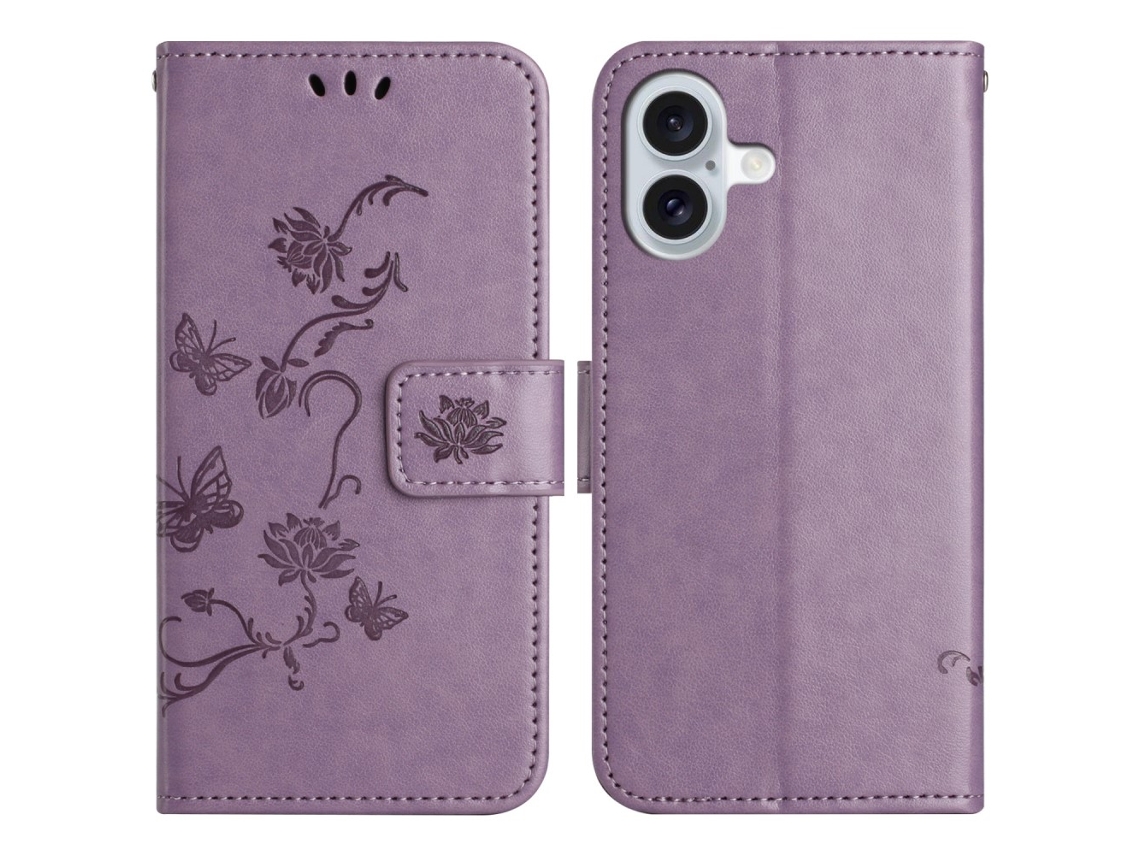 Capa Em Couro Pu, Com Suporte Para Apple Iphone 16 - Cor Roxo