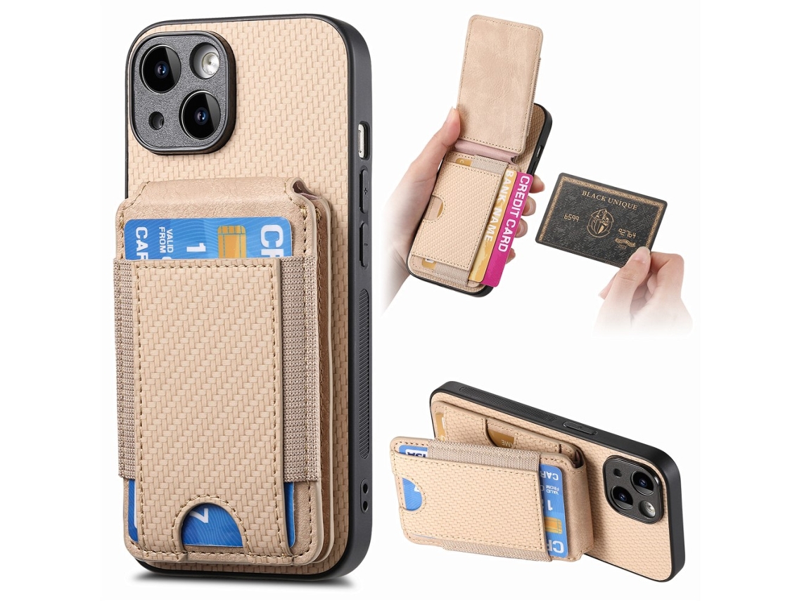 Suporte Casa Textura Fibra Para Iphone 14 Com Porta-cartões Laranja